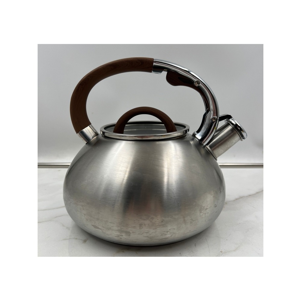 Brandani Whistling Faux Wood Handle Induction Tea Kettle Teapot Stainless Steel
